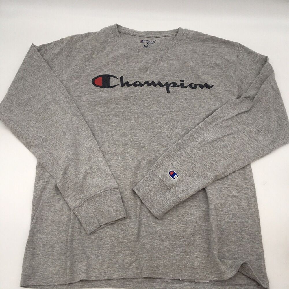 2 Mens CHAMPION Long Sleeve T Shirts Red And Gray  M GUC Logo - Picture 7 of 10